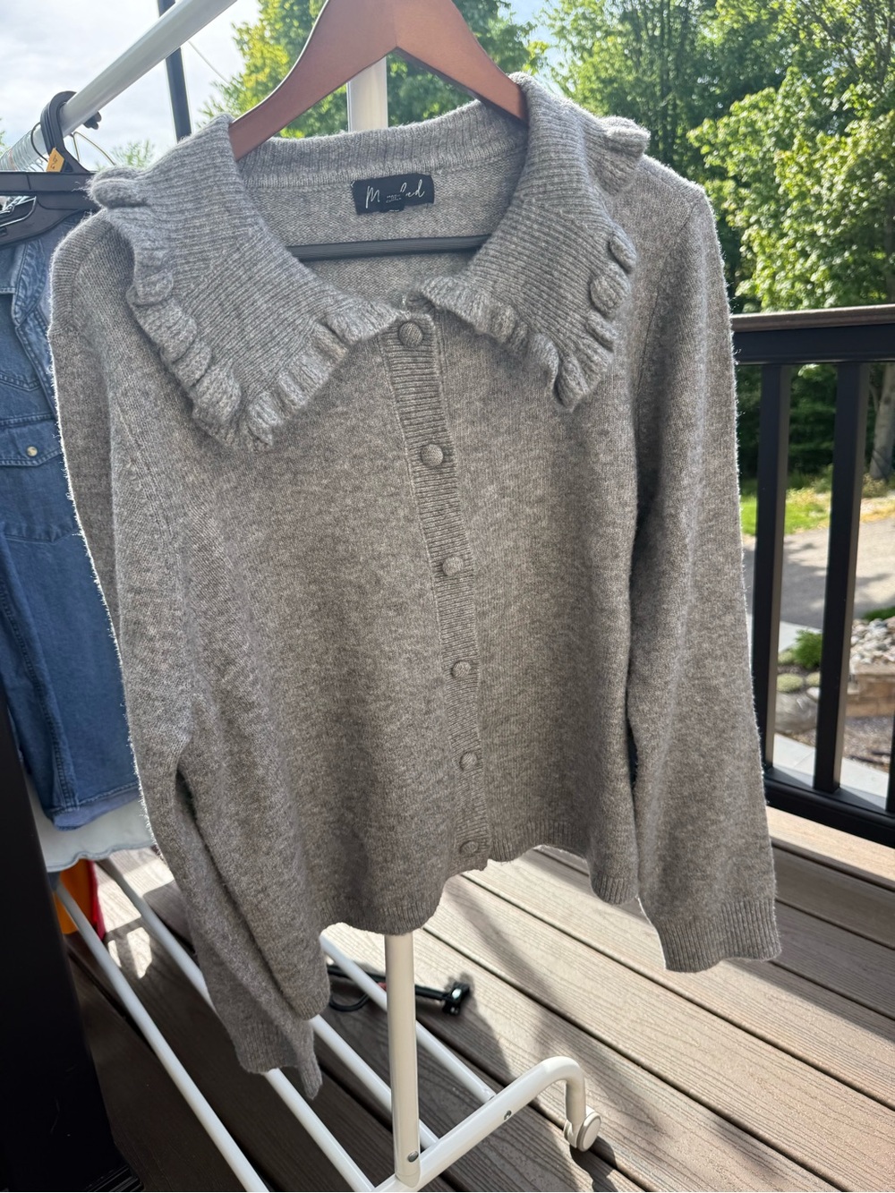 Marled Heather Gray Knit Sweater with Label Detail